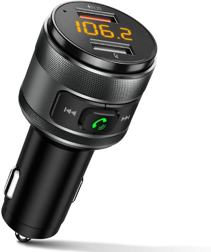 IMDEN Bluetooth FM Transmitter for Car, QC3.0 Wireless Bluetooth FM Radio Adapter Music Player FM Transmitter / Car Kit with Hands-free Calling and 2 USB Ports Charger Support USB Drive.