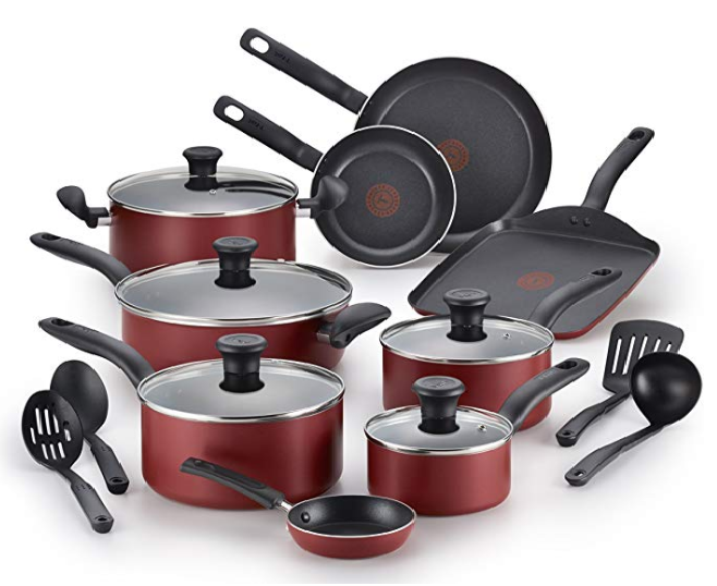 Nonstick Inside and Out Dishwasher Safe Oven Safe Cookware Set, 18-Piece, Red